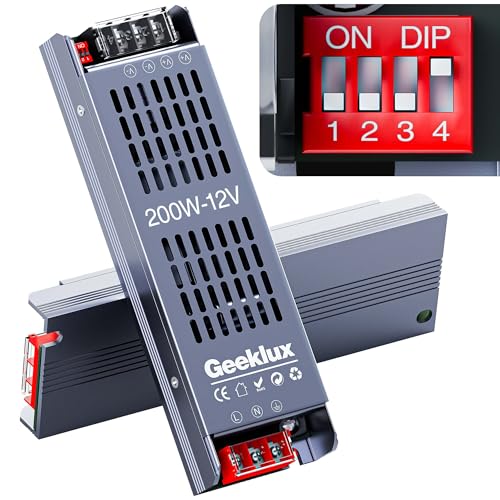 LED Netzteil Trafo 12v dimmbar 200W, Led Transformator 220 230 Volt AC auf 24 Volt DC,Led Treiber Kein Rauschen, Kein Flimmern, Super Wärmeableitung,Kompakter Extrem Dünner für Streifen Licht von GEEKLUX