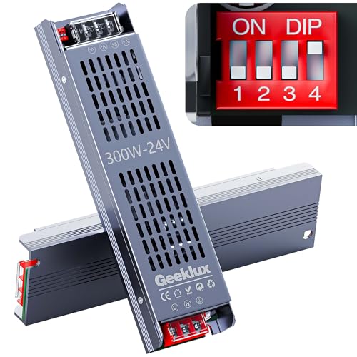 LED Netzteil Trafo 24v dimmbar 300W, Led Transformator 220 230 Volt AC auf 24 Volt DC,Led Treiber Kein Rauschen, Kein Flimmern, Super Wärmeableitung,Kompakter Extrem Dünner für Streifen Licht von GEEKLUX