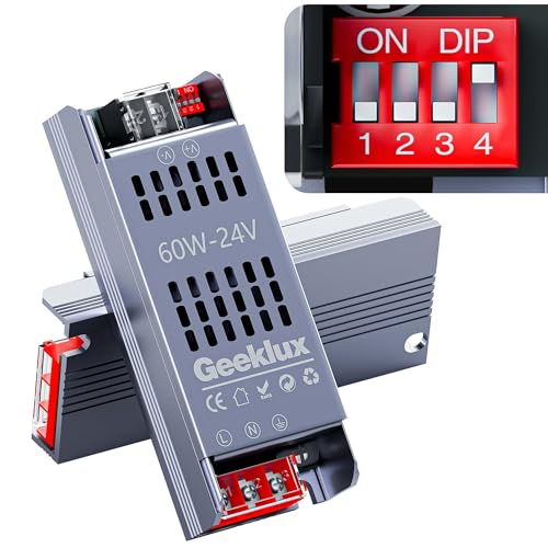 LED Netzteil Trafo 24v dimmbar 60W, Led Transformator 220 230 Volt AC auf 24 Volt DC,Led Treiber Kein Rauschen, Kein Flimmern, Super Wärmeableitung,Kompakter Extrem Dünner für Streifen Licht von GEEKLUX