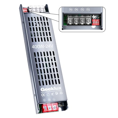 LED Trafo 230V auf 24V 16.6A, 400W Led Netzteil mit 4-Stufen-Dimmung (25%/50%/75%/100%), led Treiber 24V Geräuschloses Power Supply mit Überlast- & Kurzschlussschutz für led Streifen von GEEKLUX