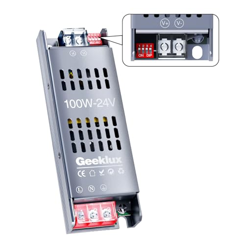 LED Trafo 230V auf 24V 4.1A, 100W Led Netzteil mit 4-Stufen-Dimmung (25%/50%/75%/100%), led Treiber 24V Geräuschloses Power Supply mit Überlast- & Kurzschlussschutz für led Streifen von GEEKLUX