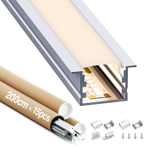Led Aluminium Profil für Led Stripe, Led Profil und Led Schiene 2m 15 Stück, Led Kanal mit Led Strip Diffusor, max Streifen 15 mm - Größe 27.2 x 15 mm von GEEKLUX