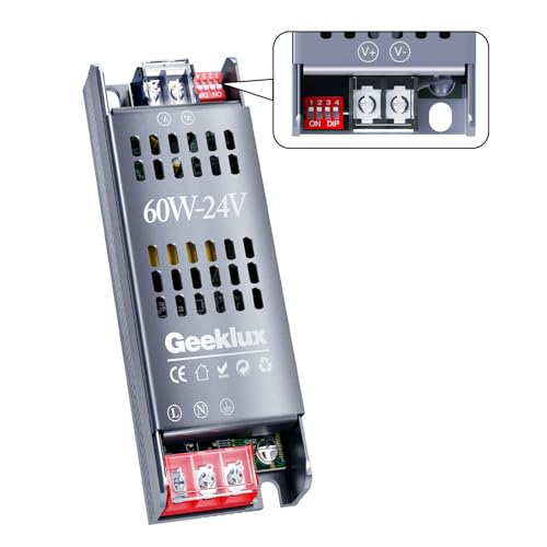 Trasformatore LED 24V 2.5A con Supporto per il Dimming a 4 Livelli, Alimentatore Striscia LED a Bassa Tensione da 60W, Avvio Lento con Protezione da Cortocircuito (24V, 60, Watt) von GEEKLUX