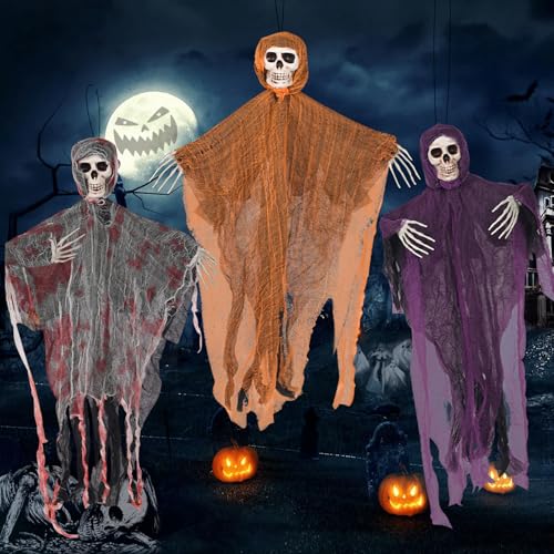 GEERDAN Halloween Deko Outdoor, 3 Stück Halloween Skelett mit Stützstangen und Bodennägeln, Horror Deko für Hängender und Bodeneinlegen, Halloween Deko Garten für Halloween Party, Spukhaus GEERDAN Halloween Deko Outdoor, 3 Stück Halloween Skelett mit Stützstangen und Bodennägeln, Horror Deko für Hängender und Bodeneinlegen, Halloween Deko Garten für Halloween Party, Spukhaus von GEERDAN
