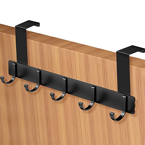 GEERDAN Türhaken Aluminium Mit 5 Haken Ohne Bohren - Türgarderobe Zum Einhängen Kleiderhaken Garderobenhaken Türhakenleiste Handtuchhalter Tür Door Hooks（Schwarz） von GEERDAN