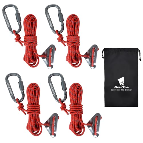 GEERTOP Dauerhaft Guy Linie Zelt Seil Camping Cord Allzweck Seile Hochfeste Stärke mit Aluminium Teller (4 Pack) (RED Nylon) von GEERTOP