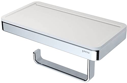 Geesa Frame Toilettenpapierhalter mit Ablage, Messing/Kunststoff, Farbe: Weiß/Chrom, 210 x 105 x 108 mm von Geesa