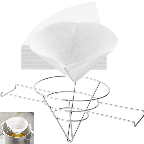 Fritteusen-Ölkegelfilter mit handelsüblichem 25,4 cm Fritteusen-Ölfilterständer, für Speiseölfilter, Vlies-Premium-Kegel (25,4 cm Ständer mit 50 Filterkegeln) von GEEX DEPOT