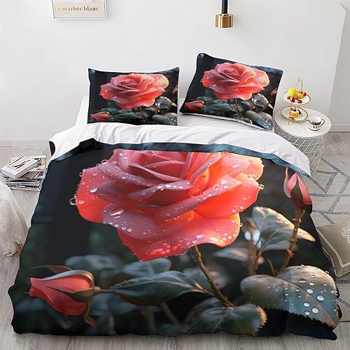 GEEYOU 3D Roses Bettwäsche Set Satin Pink Roses Bettdeckenbezug Luxuriös Bedding Set Schlafhilfe Bettbezug Atmungsaktiv Steppdeckenbezug Für Jungen Und Mädchen King（220x240cm） von GEEYOU