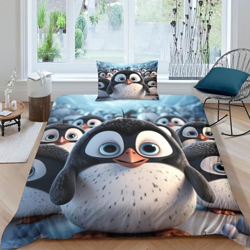 GEEYOU Antarctic Life Bettwäsche Set Luxuriös Pinguin Comforter Cover Atmungsaktiv Bettdeckenbezug Mit Kopfkissenbezügen Bed Linen Sets Waschbar Bettbezug Zip-Verschluss Single（135x200cm） von GEEYOU