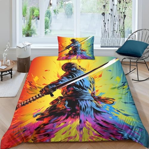 GEEYOU Assassins Steppdeckenbezug Zip-Verschluss Bedding Sets Komfortabel Klingen Bettbezug Kissenbezug Bettdeckenbezug Farbig Bettwäsche Set Mit Kopfkissenbezügen Single（135x200cm） von GEEYOU