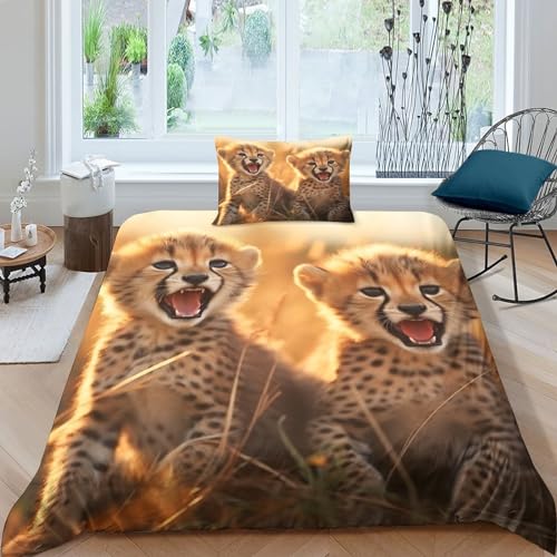 GEEYOU Baby Leopard Bettwäsche Gebürstet Microfaser Cheetah Bettbezug + Kopfkissenbezug Mit Reißverschluss Bettdeckenbezug Erwachsene Duvet Cover Set Kinder Single（135x200cm） von GEEYOU