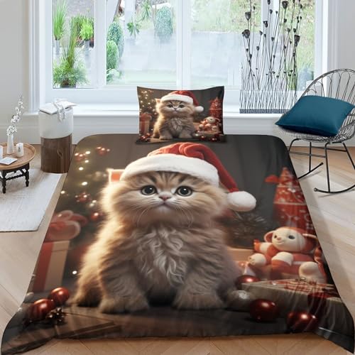 GEEYOU Christmas Animals Bed Linen Sets Mikrofaser Steppdeckenbezug Reißverschluss Xmas Bettdeckenbezug Weichs Bettwäsche Set Verstecktes Scharnier Bettbezug Single（135x200cm） von GEEYOU