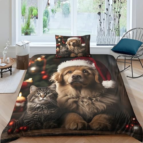 GEEYOU Christmas Animals Bettwäsche Weich & Bügelfrei Xmas Bettbezüge Mit Reißverschluss Bedding Set Mit Kissenbezüge Microfaser Baumwolle Erwachsene Und KinderSingle（135x200cm） von GEEYOU