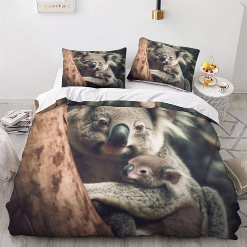 GEEYOU Cute Animal Bettwäsche Mit Kopfkissenbezügen Bettdeckenbezug Schlafhilfe Koala Bettbezug Komfortabel Steppdeckenbezug Set Atmungsaktiv Bed Linen Sets Double（200x200cm） von GEEYOU