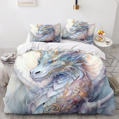 GEEYOU Drache Microfaser Bettbezug Luxuriös Baumwolle Drache King Bedding Set Mit Reißverschluss, Steppdeckenbezug Weichs Bettwäsche Set Für Erwachsene Und Kinder Double（200x200cm） von GEEYOU