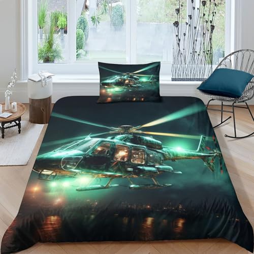 GEEYOU Helicopters Bettwäsche Mit Kissenbezügen Microfaser Flugzeug Bettbezug Und Kissenbezug Baumwolle Steppdeckenbezug Set Mit Reißverschluss Bettdeckenbezug Single（135x200cm） von GEEYOU