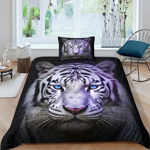 GEEYOU King of The Forest Bettwäsche Weich & Bügelfrei Tiger Bettbezüge Mit Reißverschluss Bedding Set Mit Kissenbezüge Microfaser Baumwolle Erwachsene Und KinderSingle（135x200cm） von GEEYOU