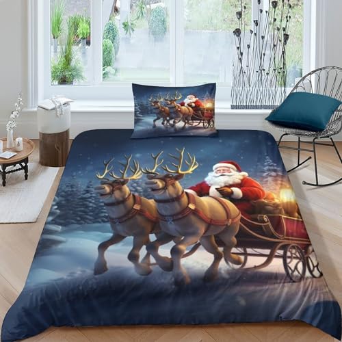 GEEYOU Moose Bettwäsche Mit Kopfkissenbezügen Bettdeckenbezug Schlafhilfe Santa Claus Bettbezug Komfortabel Steppdeckenbezug Set Atmungsaktiv Bed Linen Sets Single（135x200cm） von GEEYOU