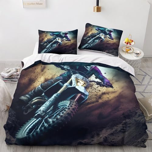 GEEYOU Motorcycle Race Bed Linen Sets Motocross Bettbezug Microfaser Baumwolle Bettwäsche Set Mikrofaser Mit Reißverschluss Für Erwachsene Und Kinder King（220x240cm） von GEEYOU