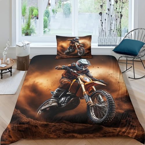 GEEYOU Motorcycle Race Bettbezug Microfaser Motocross Steppdeckenbezug Reißverschluss Bed Linen Sets Zip-Verschluss Bettdeckenbezug Atmungsaktiv Waschbar Bettwäsche Set Single（135x200cm） von GEEYOU