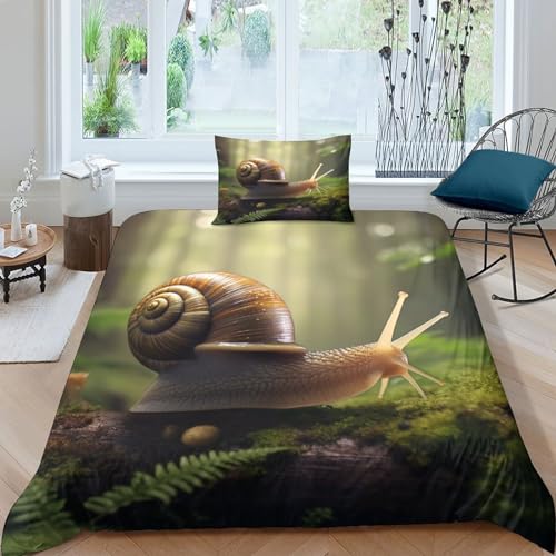 GEEYOU Reptile Bettwäsche Set Komfortabel Schnecken Quilt Cover Set Weichs Bettdeckenbezug Reißverschluss Bed Linen Sets Farbig Bettbezug Für Jungen Und Mädchen Single（135x200cm） von GEEYOU