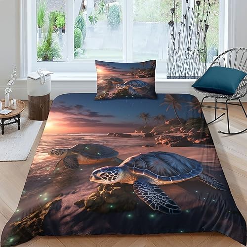 GEEYOU Schildkröten Bettwäsche Weich & Bügelfrei Tortoise Bettbezüge Mit Reißverschluss Bedding Set Mit Kissenbezüge Microfaser Baumwolle Erwachsene Und KinderSingle（135x200cm） von GEEYOU