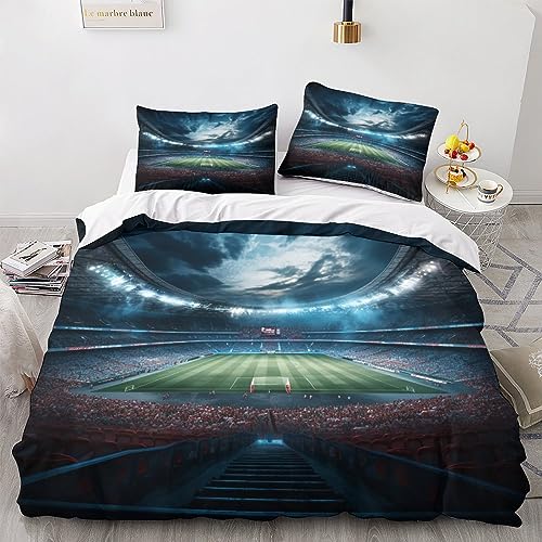 GEEYOU Soccer Bettwäsche Weich & Bügelfrei Football Bettbezüge Mit Reißverschluss Bedding Set Mit Kissenbezüge Microfaser Baumwolle Erwachsene Und KinderDouble（200x200cm） von GEEYOU