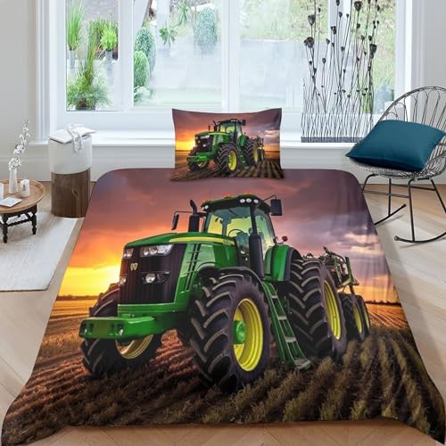 GEEYOU Tractors Bed Linen Sets Mikrofaser Steppdeckenbezug Reißverschluss Traktoren Bettdeckenbezug Weichs Bettwäsche Set Verstecktes Scharnier Bettbezug Single（135x200cm） von GEEYOU