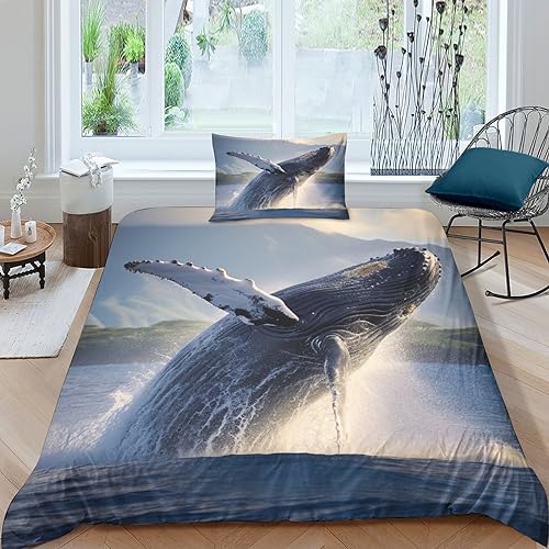 GEEYOU Whales Bettbezug Microfaser Blue Whales Steppdeckenbezug Reißverschluss Bed Linen Sets Zip-Verschluss Bettdeckenbezug Atmungsaktiv Waschbar Bettwäsche Set Single（135x200cm） von GEEYOU