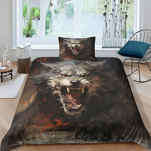 GEEYOU Wolf Pack Bedding Sets Luxuriös Quilt Cover Set Kissenbezug Wolf King Bettbezug Microfaser Bettwäsche Set Wärme Steppdeckenbezug Für Jungen Und Mädchen Single（135x200cm） von GEEYOU