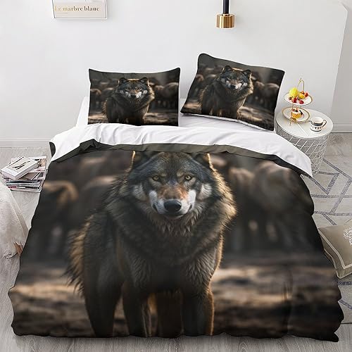 GEEYOU Wolf Pack Bettwäsche Set Weichs Bettdeckenbezug Reißverschluss Wolf King Bed Linen Sets Zip-Verschluss Bettbezug Atmungsaktiv Steppdeckenbezug Mit Liebe Double（200x200cm） von GEEYOU