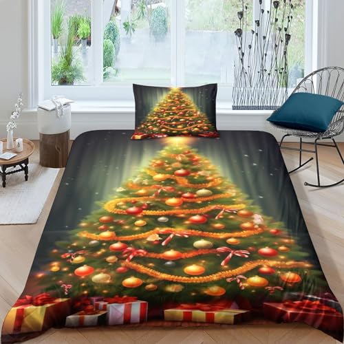 GEEYOU Xmas Bettwäsche Mit Kopfkissenbezügen Bettdeckenbezug Schlafhilfe Christmas Santa Claus Bettbezug Komfortabel Steppdeckenbezug Set Atmungsaktiv Bed Linen Sets Single（135x200cm） von GEEYOU