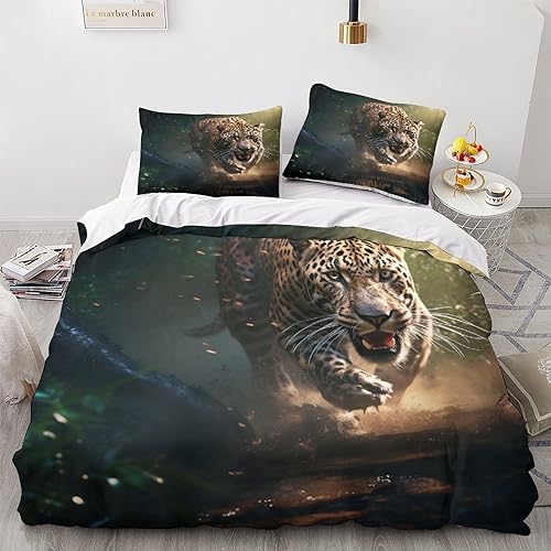 Gepard Bettwäsche Sets Kissenbezug Bettdeckenbezug Schlafhilfe Wärme Bettbezug Waschbar Leopard Steppdeckenbezug Für Jungen Und Mädchen Double（200x200cm） von GEEYOU