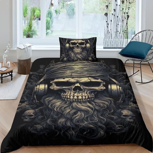 Gothic Skeleton Bettwäsche Sets Verschiedene Größen Skull Bettdeckenbezug Wärme Zum Schlafen Bedding Sets Atmungsaktiv Bettbezug Satin Steppdeckenbezug Single（135x200cm） von GEEYOU