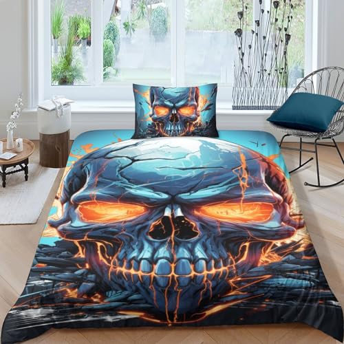 Gothic Skeleton Microfaser Bettbezug Luxuriös Baumwolle Skull Bedding Set Mit Reißverschluss, Steppdeckenbezug Weichs Bettwäsche Set Für Erwachsene Und Kinder Single（135x200cm） von GEEYOU