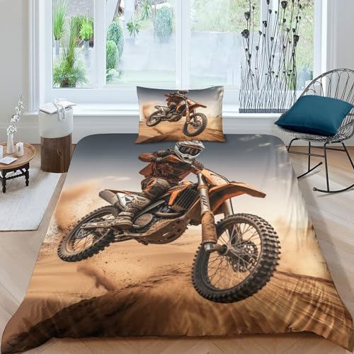 Motorcycle Race Bettbezug Schlafhilfe Motocross Steppdeckenbezug Mit Liebe Bed Linen Sets Wärme Zum Schlafen Bettdeckenbezug Verschiedene Größen Bettwäsche Set Single（135x200cm） von GEEYOU