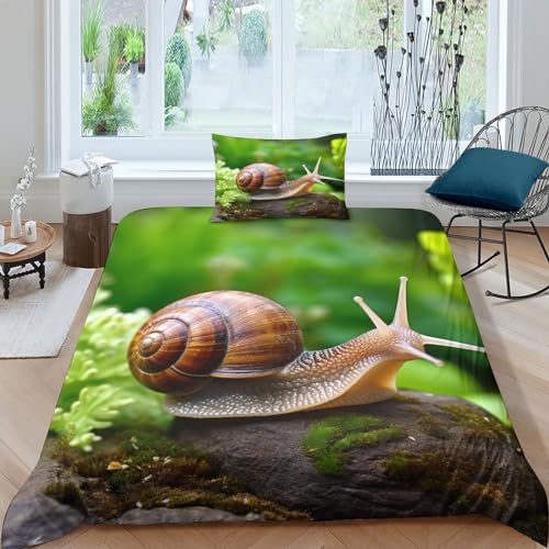 Reptile Bedding Sets Satin Schnecken Steppdeckenbezug Reißverschluss Bettdeckenbezug Zip-Verschluss Bettwäsche Garnitur Verschiedene Größen Bettbezug Single（135x200cm） von GEEYOU