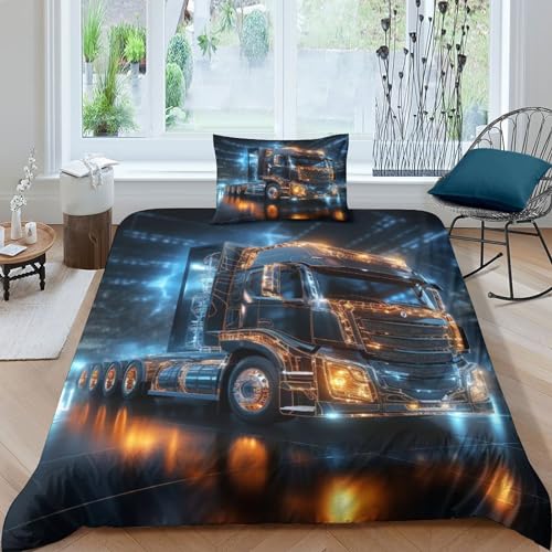 Truck Bettwäsche Sets Verschiedene Größen Autos Bettdeckenbezug Wärme Zum Schlafen Bedding Sets Atmungsaktiv Bettbezug Satin Steppdeckenbezug Single（135x200cm） von GEEYOU