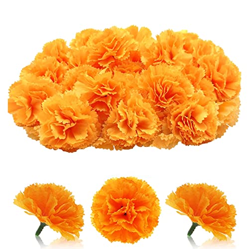 Faux-Nelke-Blumen-Köpfe 30 Stück Trockenblumen deko Künstliche Blumen Seidenmaterial, Langanhaltende Schönheit und Pflegeleichtigkeit Gut für Partydekoration Zuhause Hochzeitsdekoration (Orange) von GEFIRE