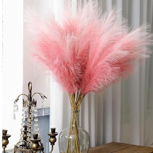 30 Stück Künstliche Pampasgras Farbverlauf Leuchtend Rot Pampas Grass Deko Trockenblumenstrauß, 55cm Pampasgras Getrocknet für Blumen Arrangements Heim Decor,Pampasgras Flauschige Wedel von GEFIRE