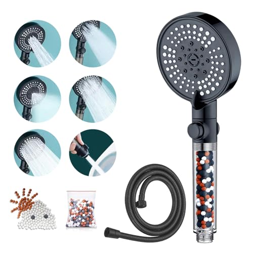 GEFIRE Duschkopf mit Schlauch 1,5m Hochdruck Duschkopf Schwarz mit Filter Anti Kalk Düsen Sparduschkopf, 6 Modi Wassersparen Brausekopf Dusche mit Duschfilter Free Duschkopf Mineralperlen GEFIRE Duschkopf mit Schlauch 1,5m Hochdruck Duschkopf Schwarz mit Filter Anti Kalk Düsen Sparduschkopf, 6 Modi Wassersparen Brausekopf Dusche mit Duschfilter Free Duschkopf Mineralperlen von GEFIRE