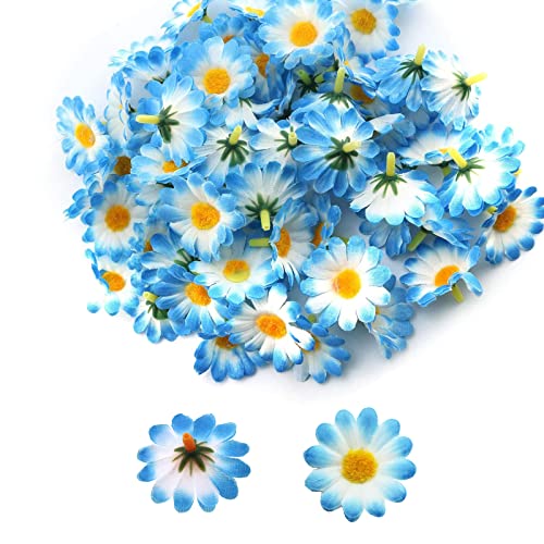 GEFIRE 100 Stück Künstliche Gänseblümchen, Klein Daisy Deko Künstliche Blumen Daisy, Künstliche Blumen Realistische Farben Wiederverwendbar, Ideal für Hochzeitsfeiern und Bastelarbeiten (Weiß-blau) von GEFIRE