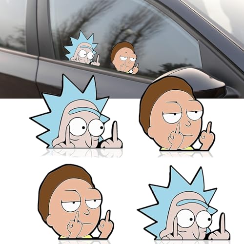 GEFIRE 4 Stücke Reflektierende Rick and Morty Aufkleber, Aufkleber Auto Lustig, Tuning Aufkleber Auto, Tuning Aufkleber, Aufkleber Lustig für Autos, Notizbücher, Fenster Usw von GEFIRE