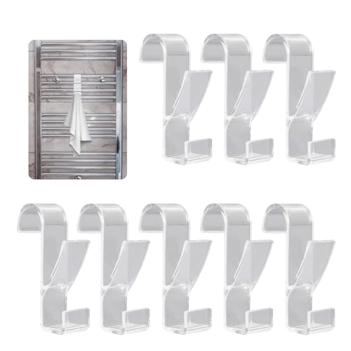 GEFIRE 8 Stück Hacken für Heizkörper Bad Hacken für Handtuchheizkörper Handtuchhalter Heizkörper Clip Haken für Handtuchwärmer für alle Gängigen Heizkörper (Transparent, Doppelhaken) von GEFIRE