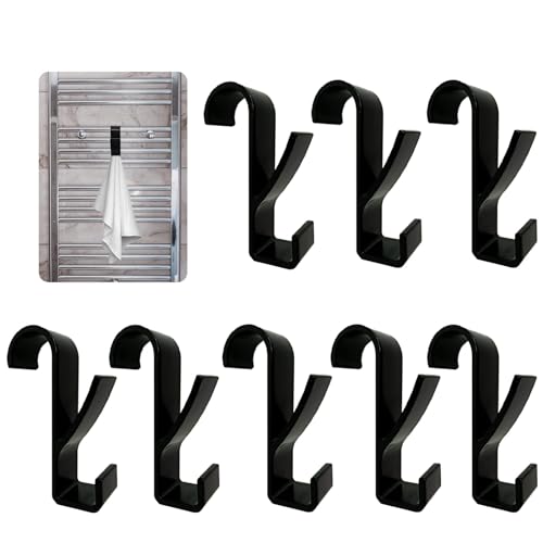 GEFIRE 8 Stück Hacken für Heizkörper Bad Hacken für Handtuchheizkörper Handtuchhalter Heizkörper Clip Haken für Handtuchwärmer für alle Gängigen Heizkörper (Schwarz, Doppelhaken) von GEFIRE