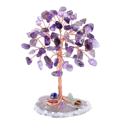 GEFIRE Baum des Lebens Kristall, 9-10 cm Amethyst Stein Geldbaum Heilende Kristalle, Naturkristall-Steine Für Chakra Reiki Geschenk Home Office Tischdekoration Geschenk Ornament Skulptur (Amethyst) von GEFIRE