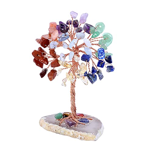 GEFIRE Baum des Lebens Kristall, 9-10 cm Heilende Kristalle Geldbaum, Naturkristall-Steine Für Chakra Reiki Geschenk Home Office Tischdekoration Geschenk Ornament Skulptur (Sieben Farben) von GEFIRE