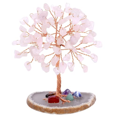 GEFIRE Baum des Lebens Kristall, 9-10 cm Rosa Stein Geldbaum Heilende Kristalle, Naturkristall-Steine Für Geschenk Home Office Tischdekoration Geschenk Ornament Skulptur (Rosa Kristall) von GEFIRE