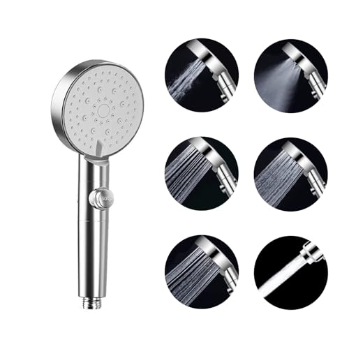 GEFIRE Hochdruck-Handbrause mit 5 Funktionen und Ein/Aus-Pausenschalter, Wassersparender Duschkopf Anti-Verstopfungsdüse, Einfach zu verwenden Universal-Duschkopf (Silber) von GEFIRE